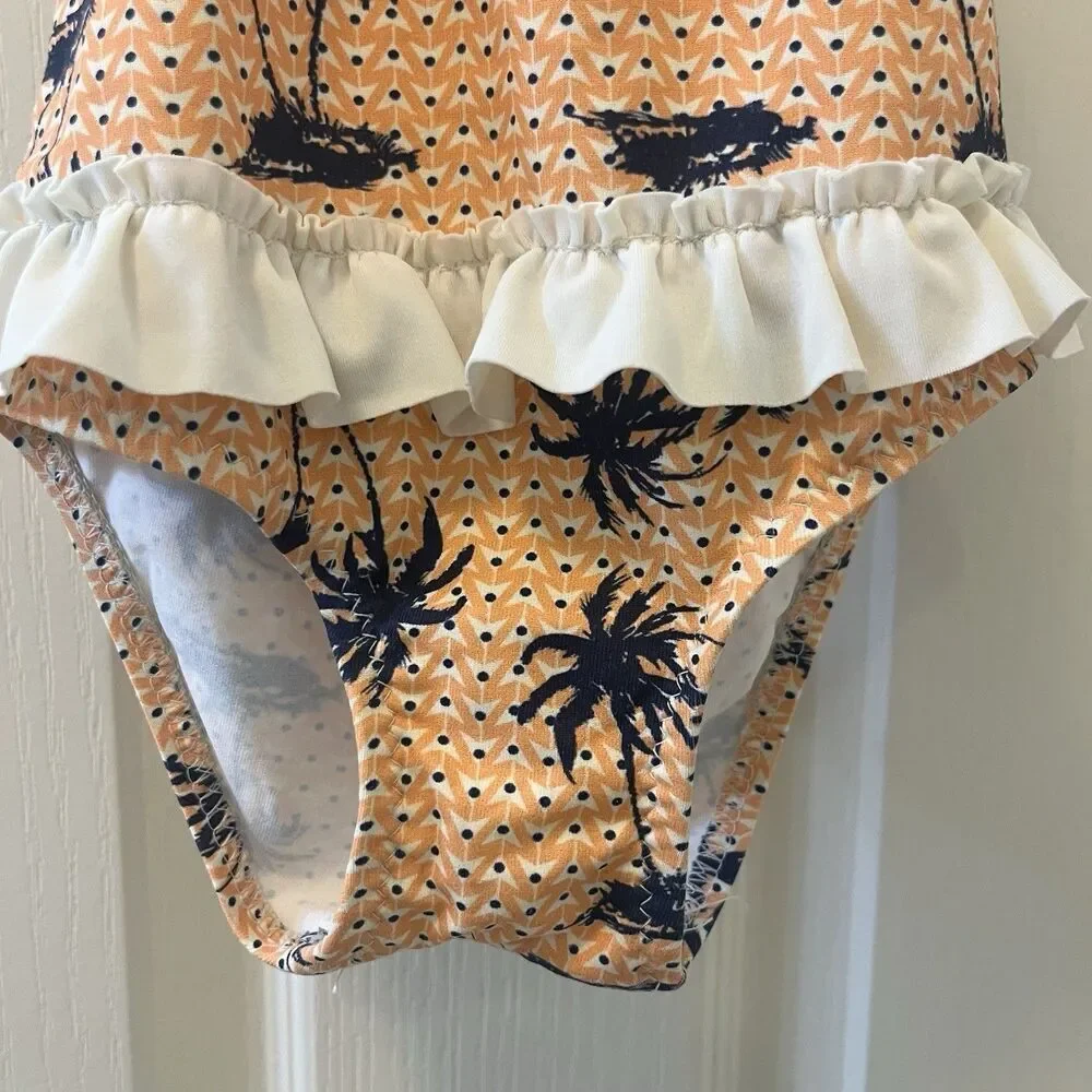 Eberjey Peach Midnight Palm Trees Halter Swimsuit One Piece Girls Size 2 years